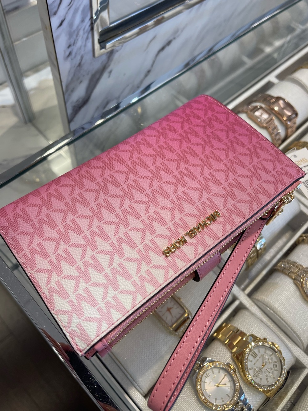 MICHAEL KORS Jet Set Large Double Zip Ombré Signature Logo Wristlet Phone Holder